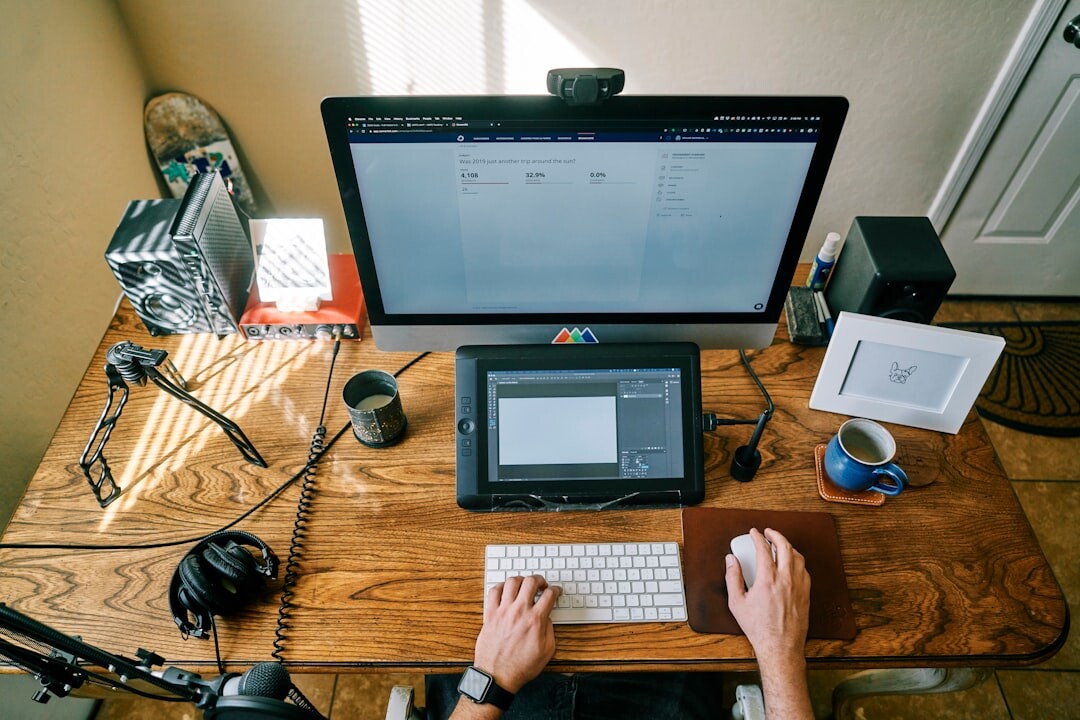 video editor working at desk