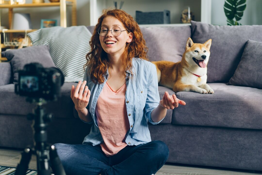 Portrait of a young European woman video editor sitting at her desk