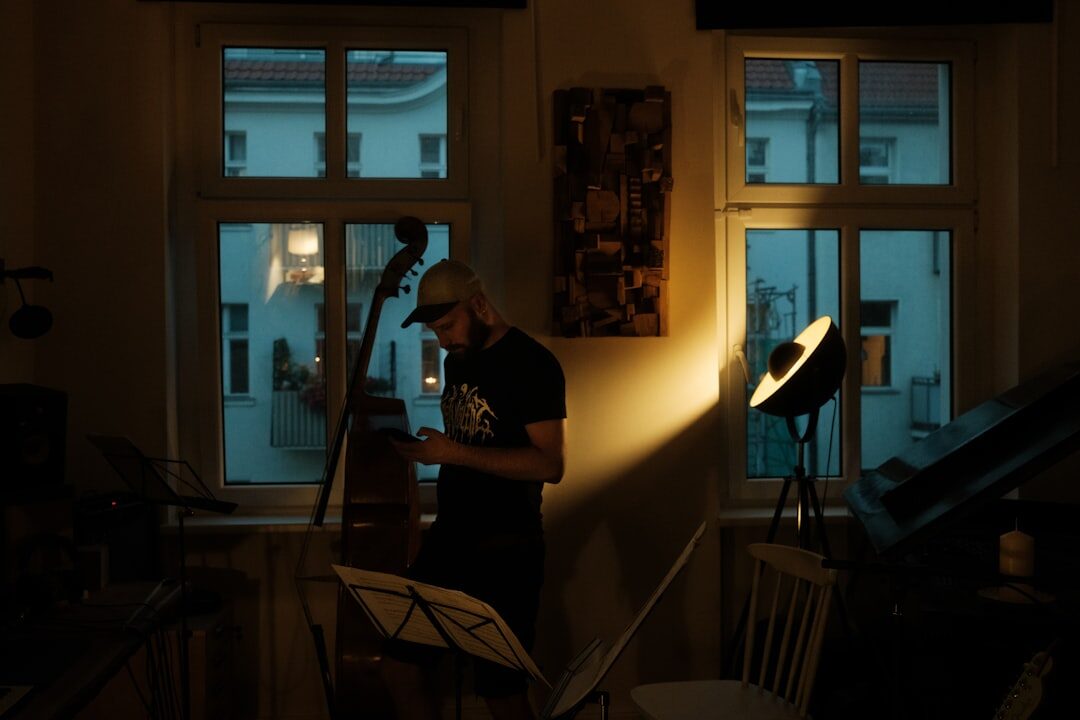 Portrait of a young European man sound engineer in a studio